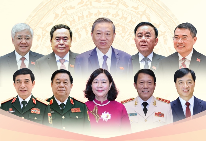 Các Ủy viên Bộ Chính trị khóa XIII tái cử Ủy viên Bộ Chính trị khóa XIV. Đồ họa: Khánh Hoàng